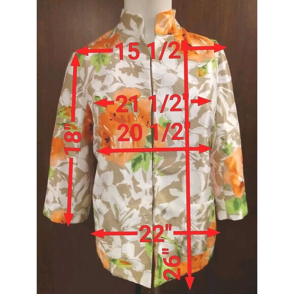 Susan Graver Orange Satin Floral 3/4 Sleeve Blazer Jacket‎ Size M - Picture 2 of 8